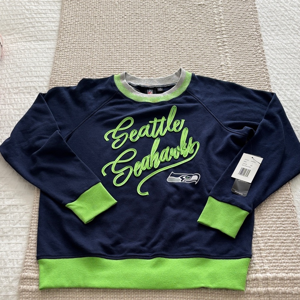 Seattle Seahawks Women's Navy and Lime Crew Neck Sweater